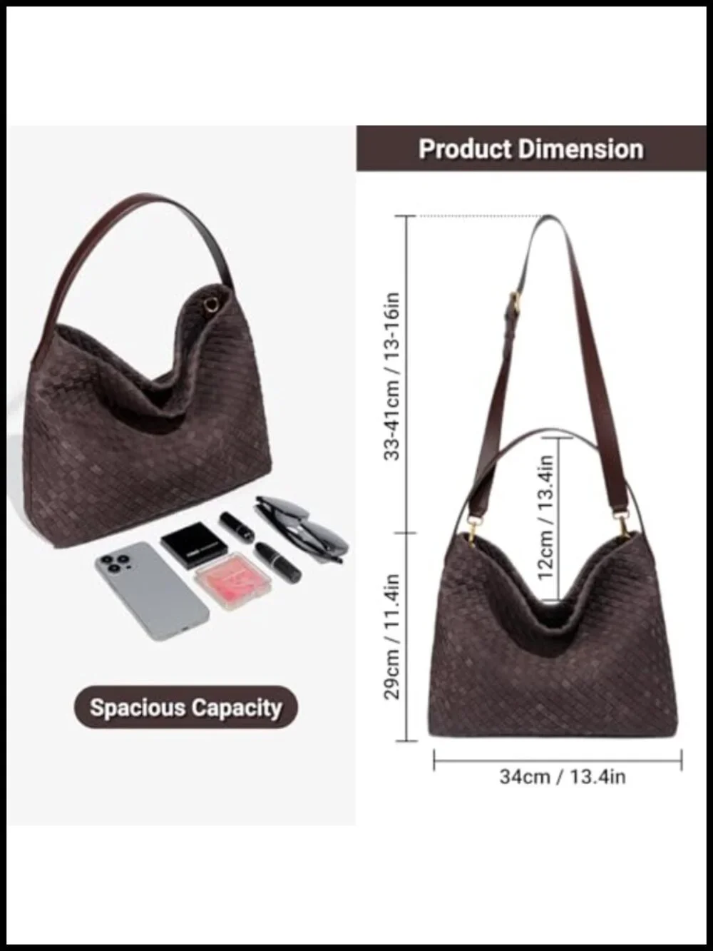 Woven Suede Hobo Bag Women Slouchy Shoulder Tote Purse Crossbody Strap